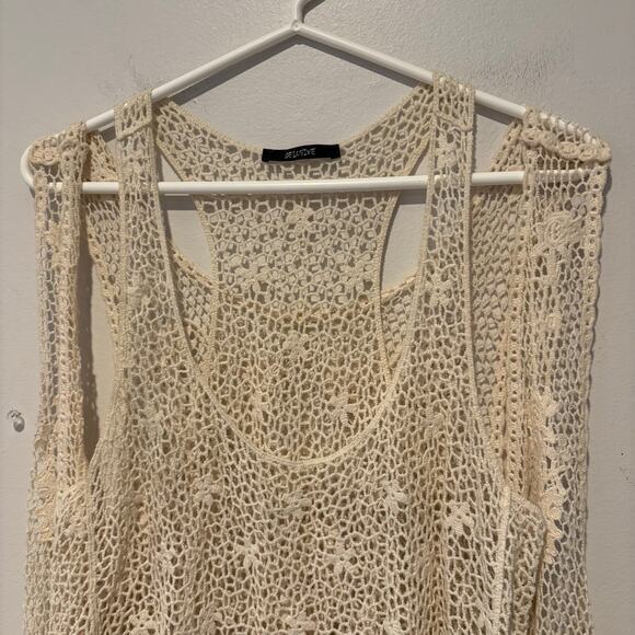 Crochet Lace Womens 2 Piece Tank and Overlay Boho Floral Festival Cover Up Top‎ - Picture 2 of 10